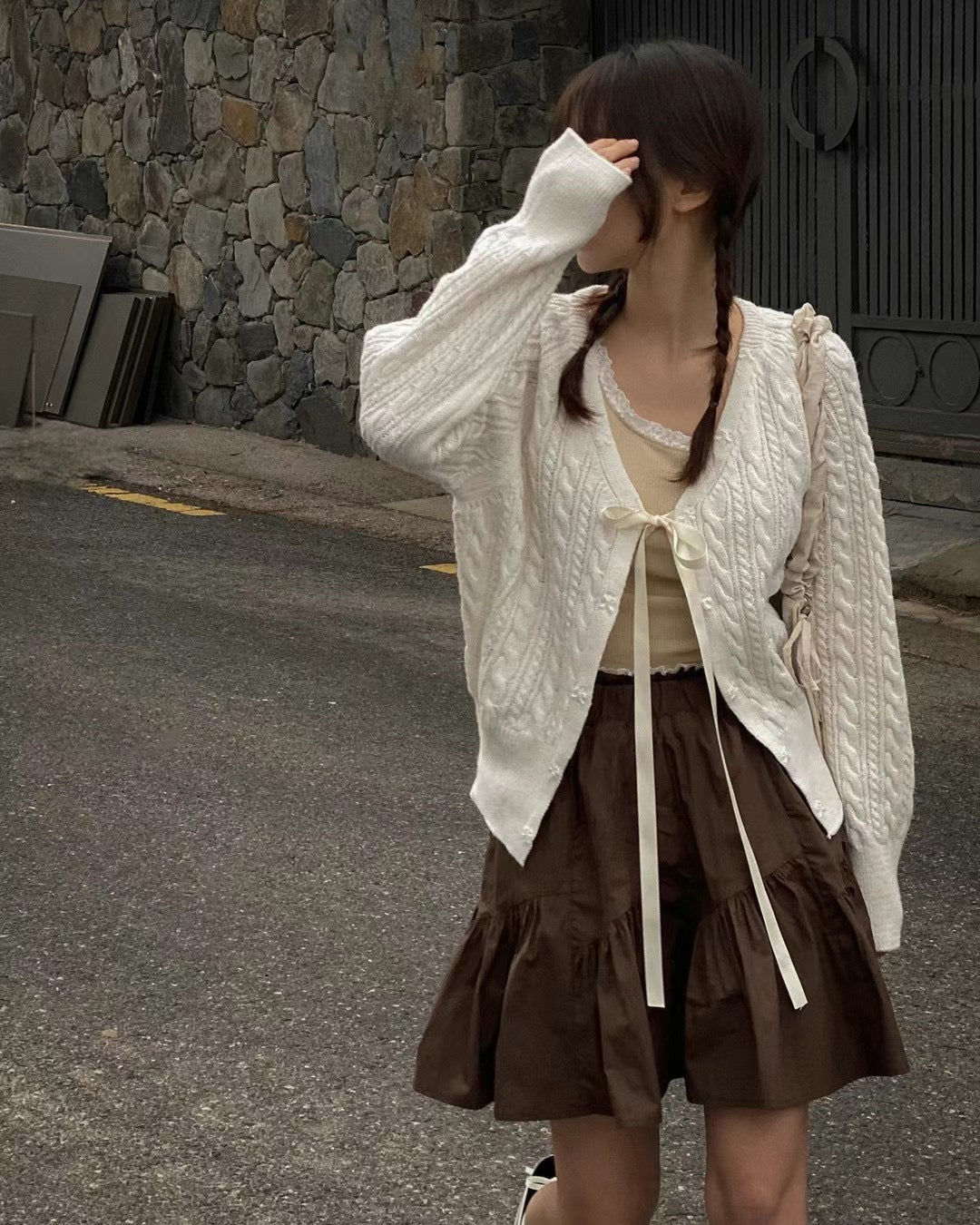 針織綁帶蝴蝶結外套(薄款)