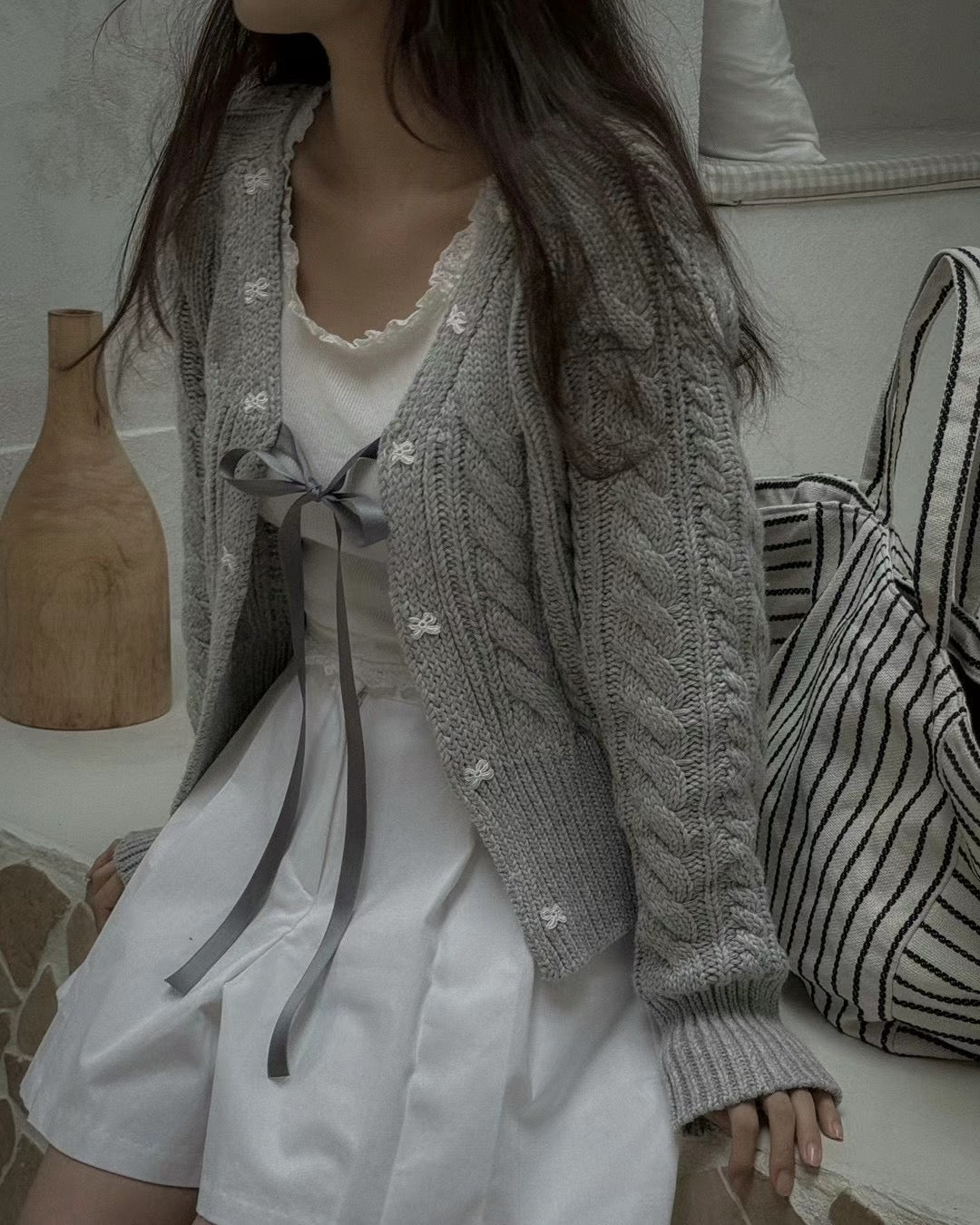 針織綁帶蝴蝶結外套(厚款)