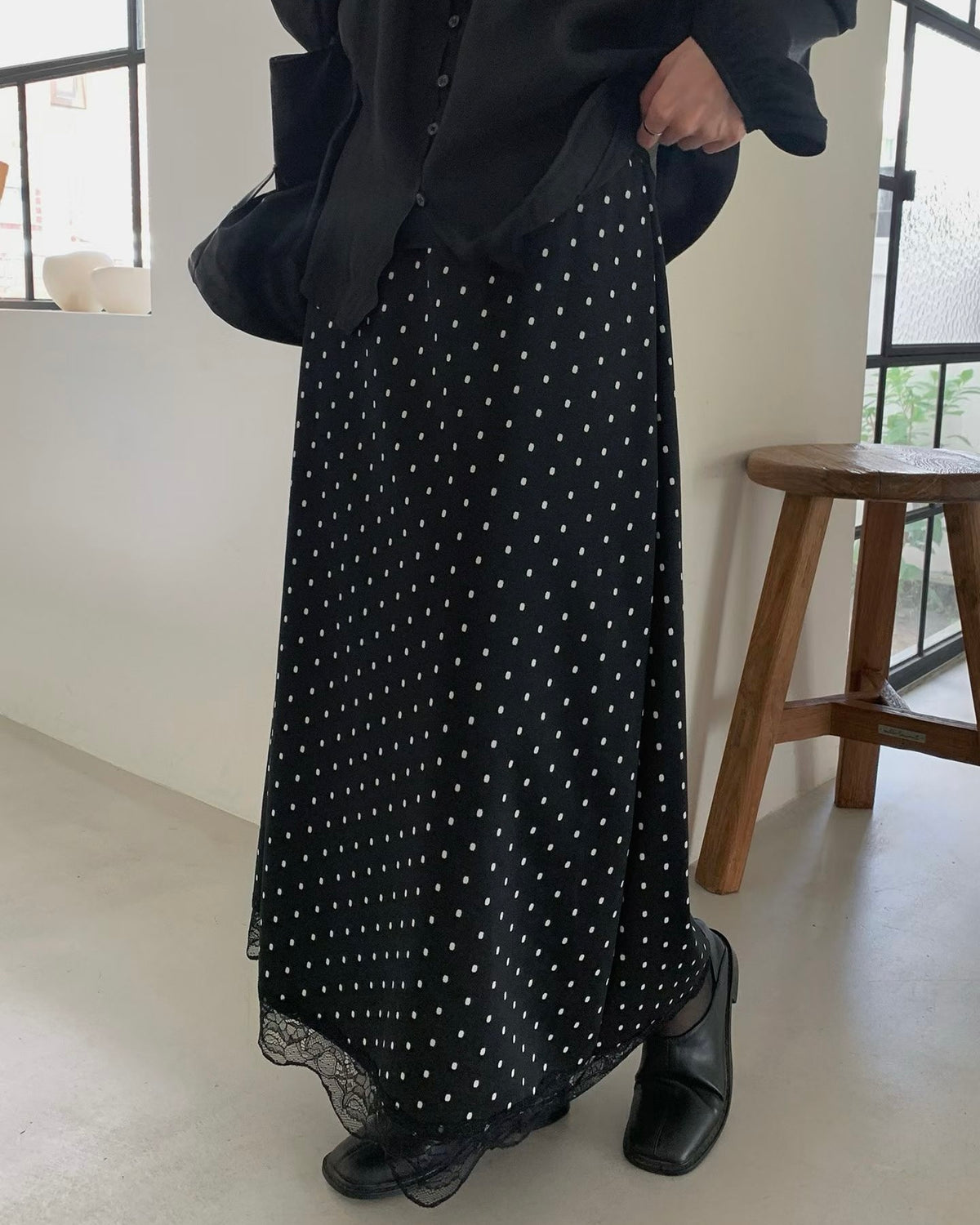 蕾絲圓點絨絨半裙