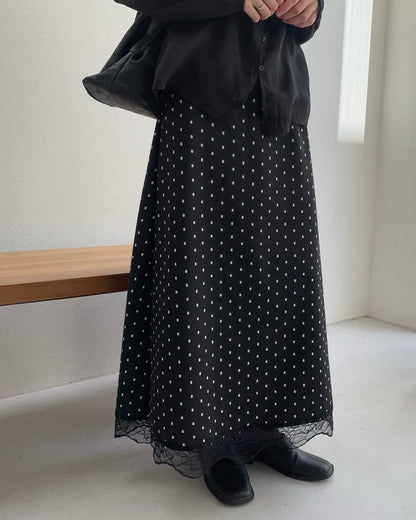 蕾絲圓點絨絨半裙