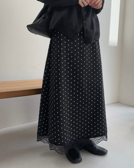蕾絲圓點絨絨半裙