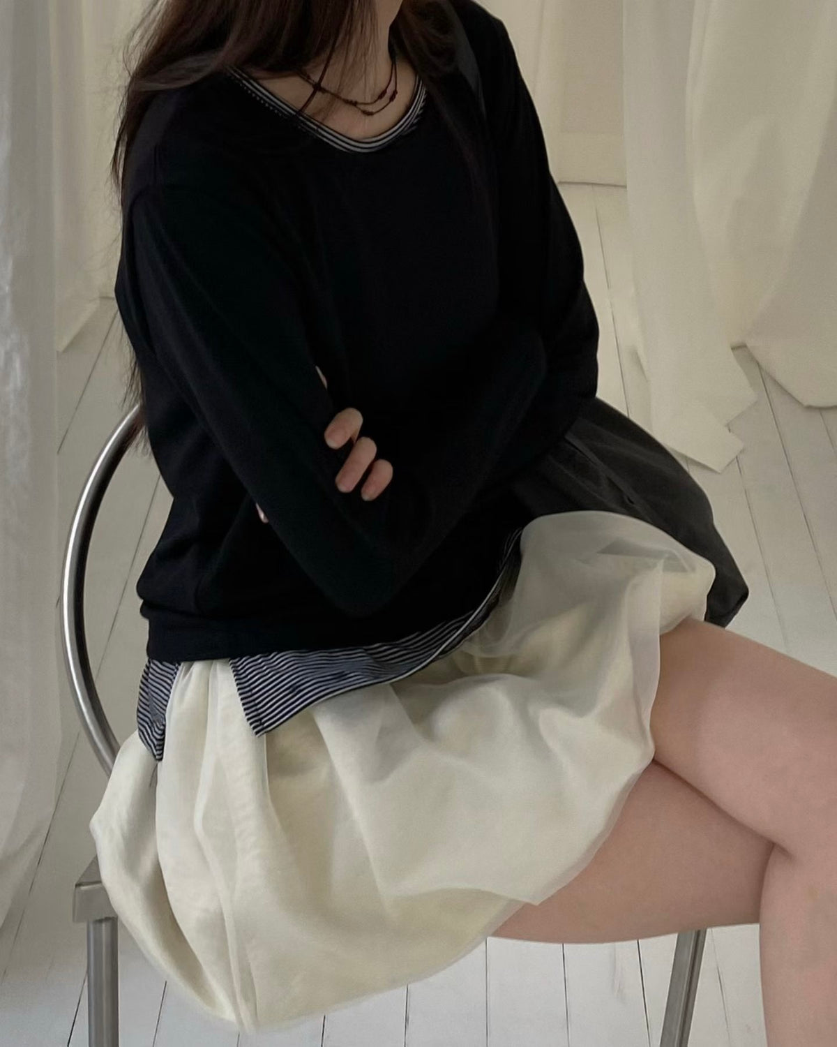 混搭條紋假兩件