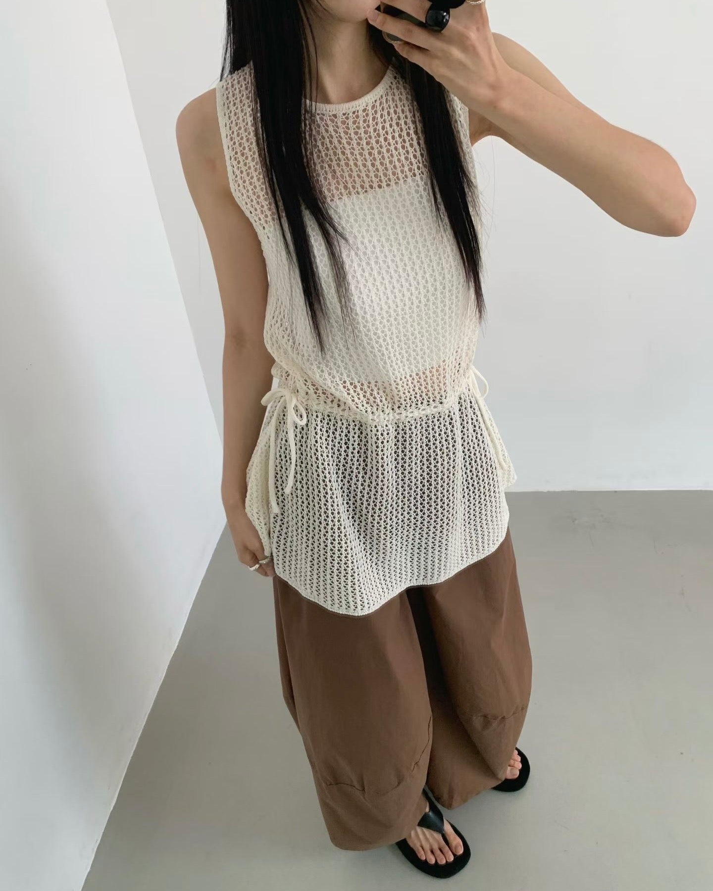 輕透網格索帶背心