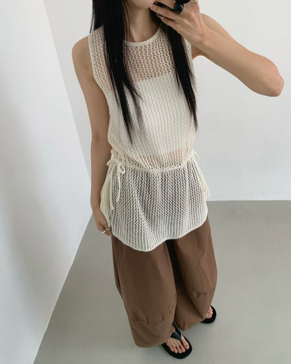 輕透網格索帶背心