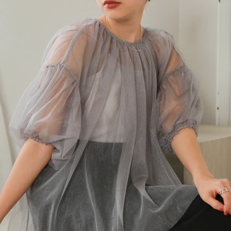 🫧泡泡袖tulle top