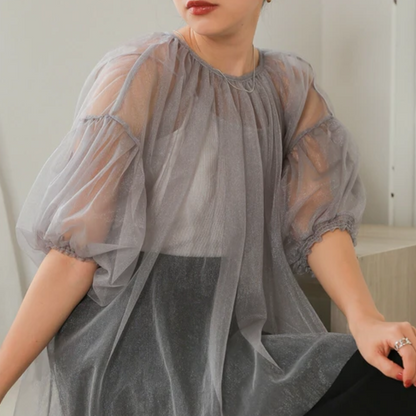 🫧泡泡袖tulle top