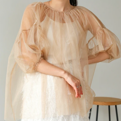 🫧泡泡袖tulle top