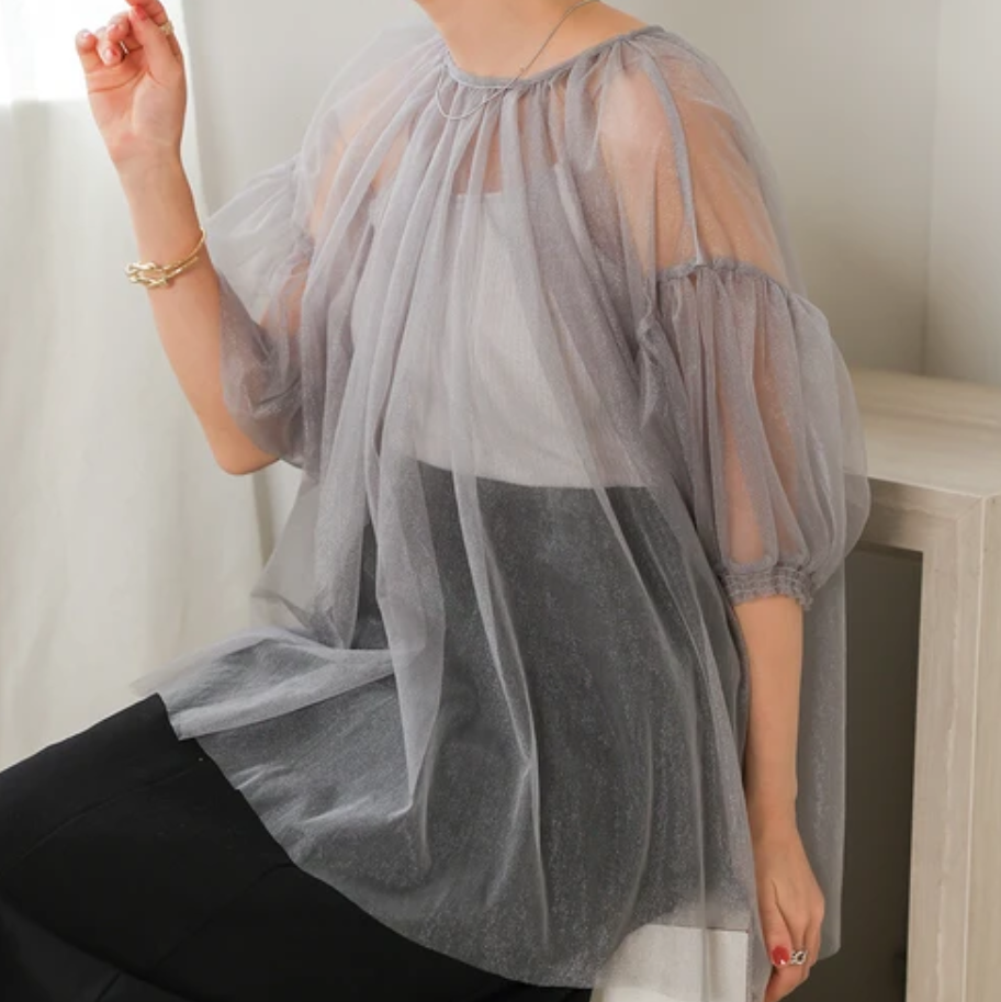🫧泡泡袖tulle top