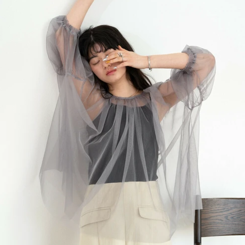 🫧泡泡袖tulle top