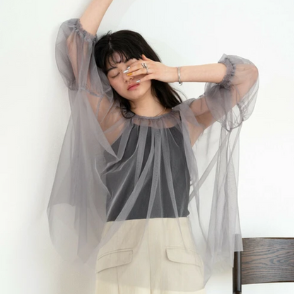 🫧泡泡袖tulle top