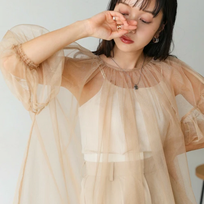 🫧泡泡袖tulle top