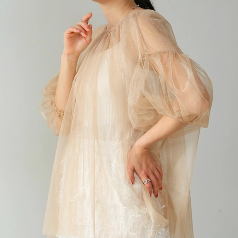 🫧泡泡袖tulle top