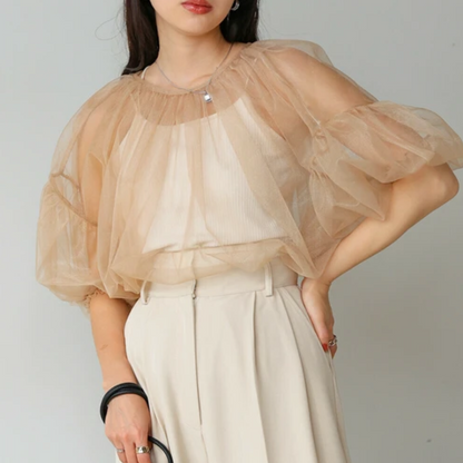 🫧泡泡袖tulle top