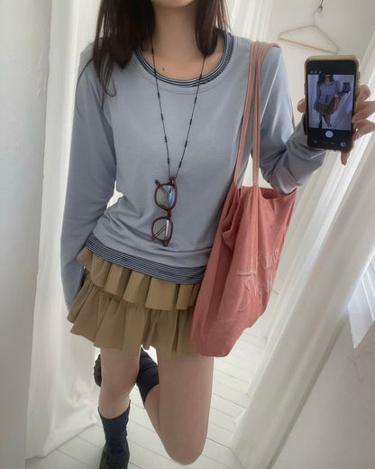 混搭條紋假兩件