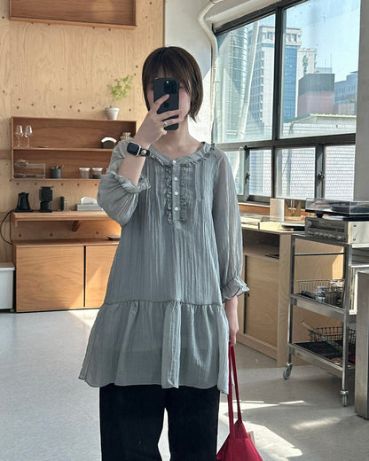 Dint Frill Shirring Dress