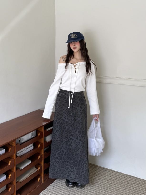 A字豹紋裙