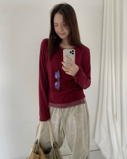 混搭條紋假兩件