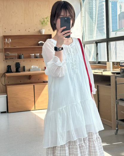 Dint Frill Shirring Dress