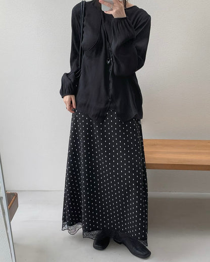 蕾絲圓點絨絨半裙