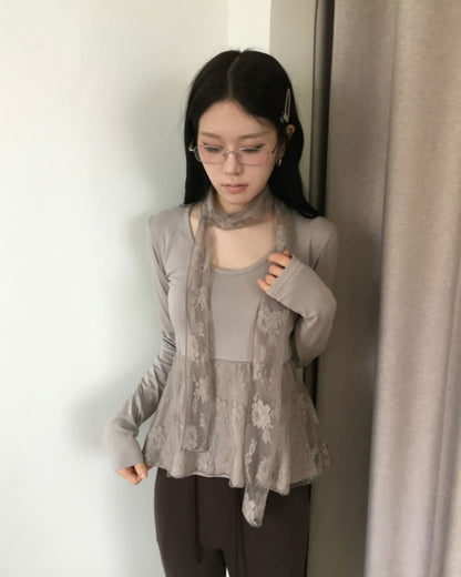🍂autumn top(with lace scarf)