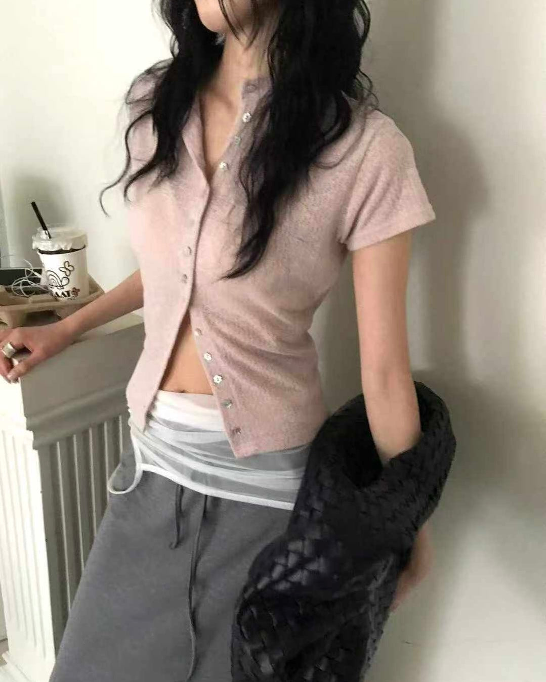 花花鈕短袖開衫