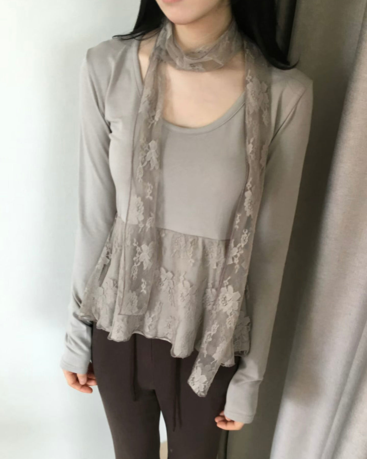 🍂autumn top(with lace scarf)