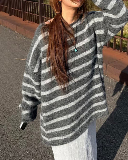 unisex間條捲邊針織衫