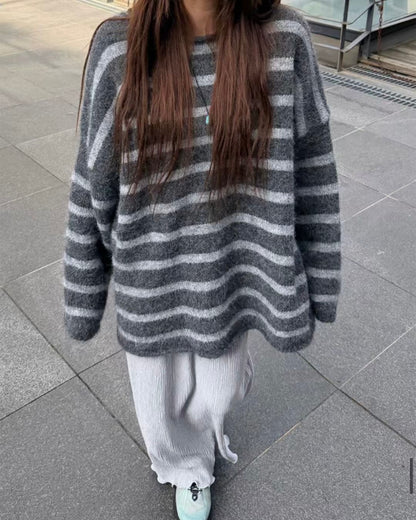 unisex間條捲邊針織衫