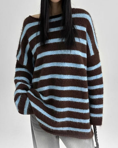 unisex間條捲邊針織衫