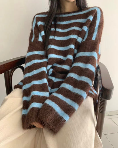 unisex間條捲邊針織衫