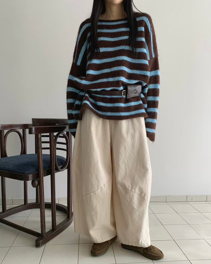 unisex間條捲邊針織衫