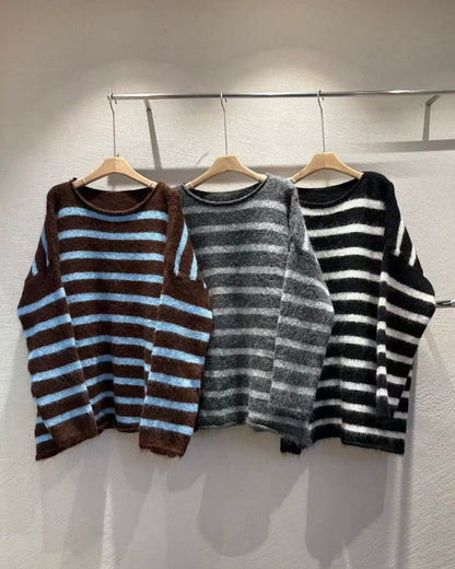 unisex間條捲邊針織衫