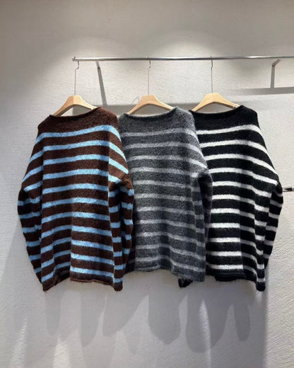 unisex間條捲邊針織衫