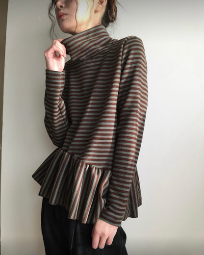 不對稱條紋高領top