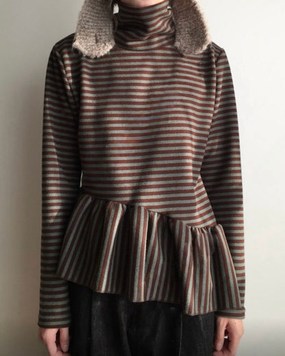 不對稱條紋高領top