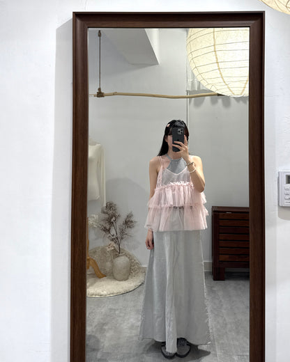 淺灰傘型牛仔裙