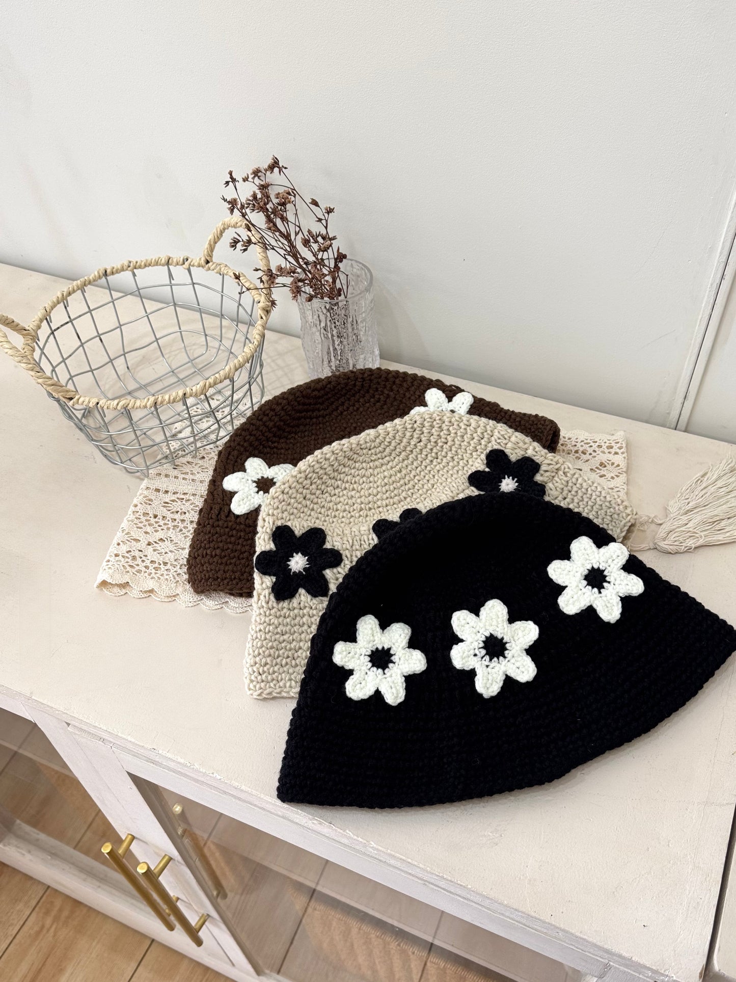 花花針織漁夫帽