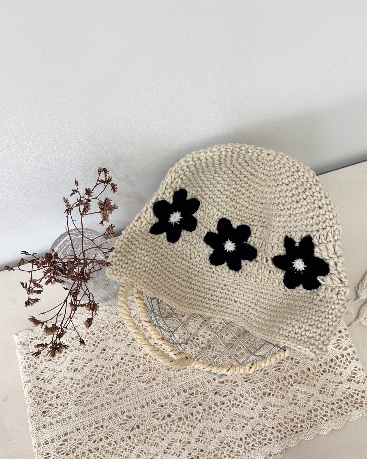 花花針織漁夫帽