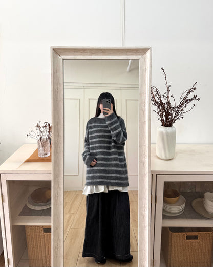 unisex間條捲邊針織衫