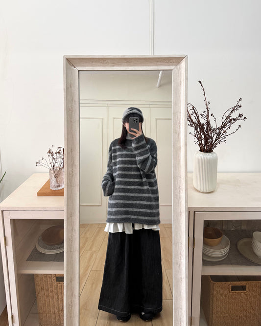 unisex間條捲邊針織衫