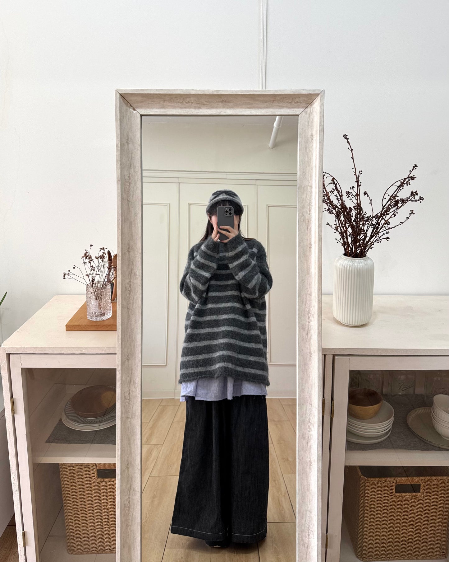 unisex間條捲邊針織衫