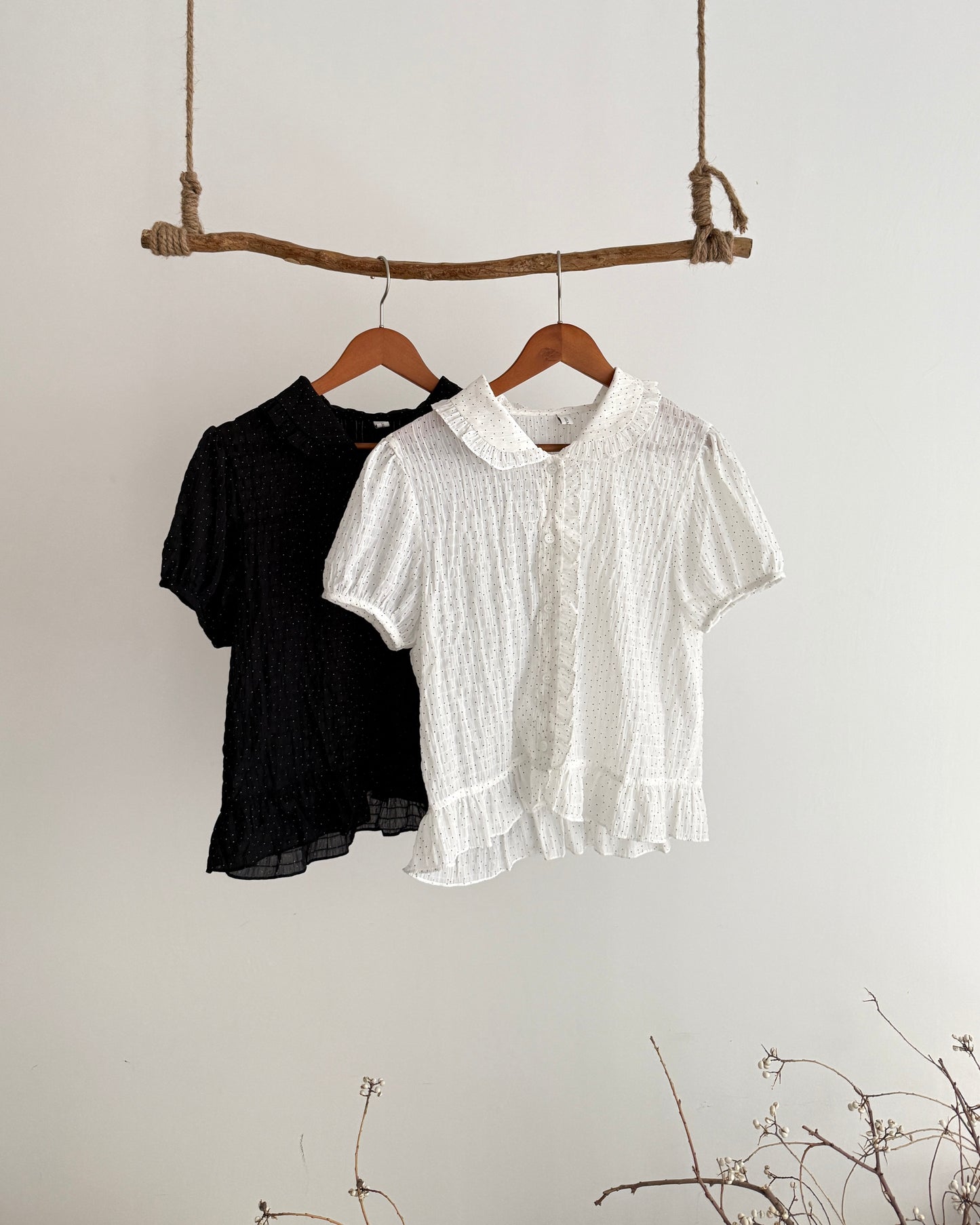 皺皺花邊波點shirt