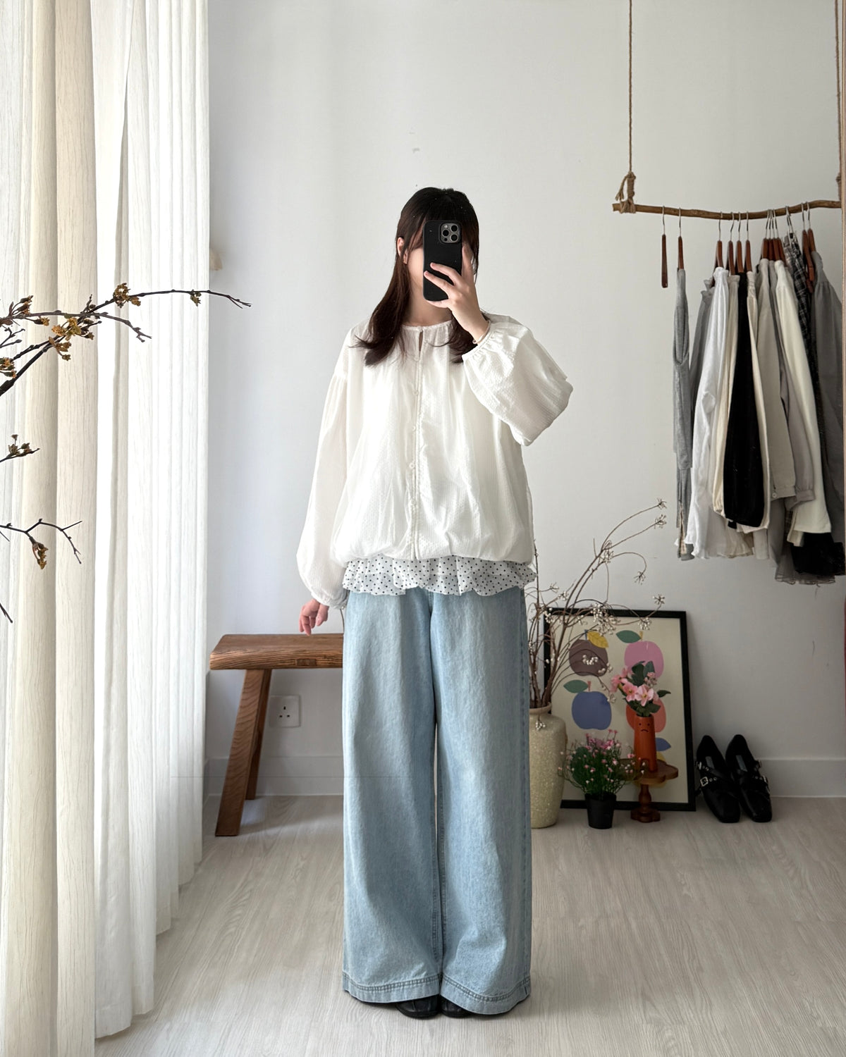 泡泡薄紗鈕扣top