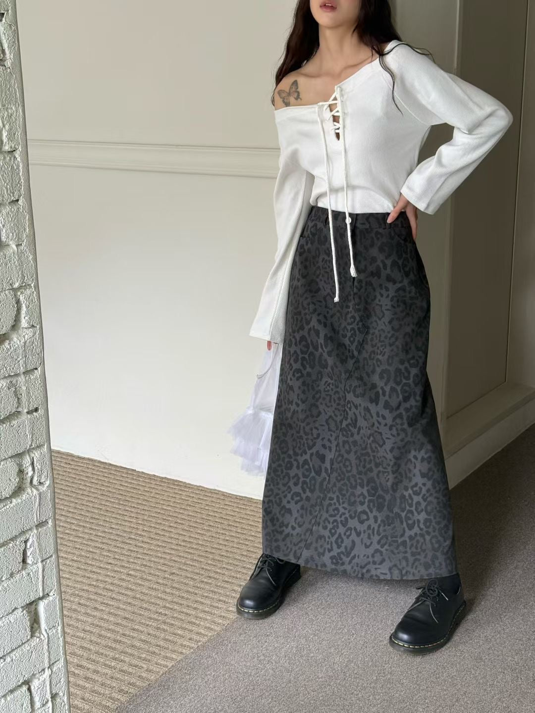 A字豹紋裙