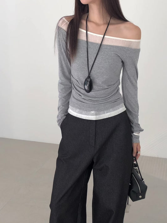 雙色長袖top