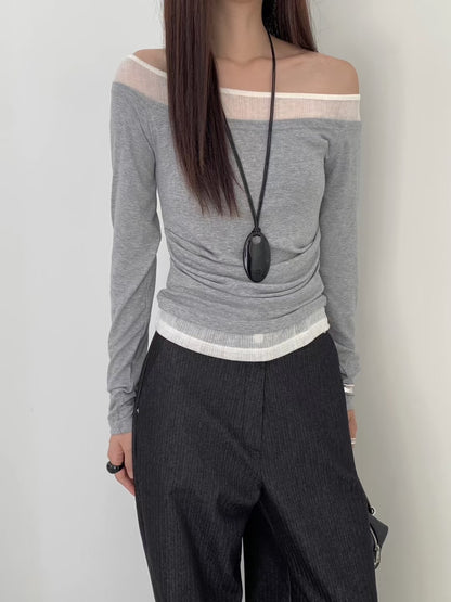 雙色長袖top
