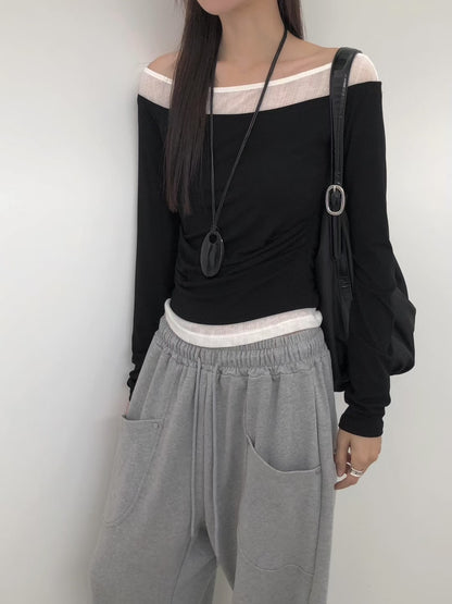 雙色長袖top