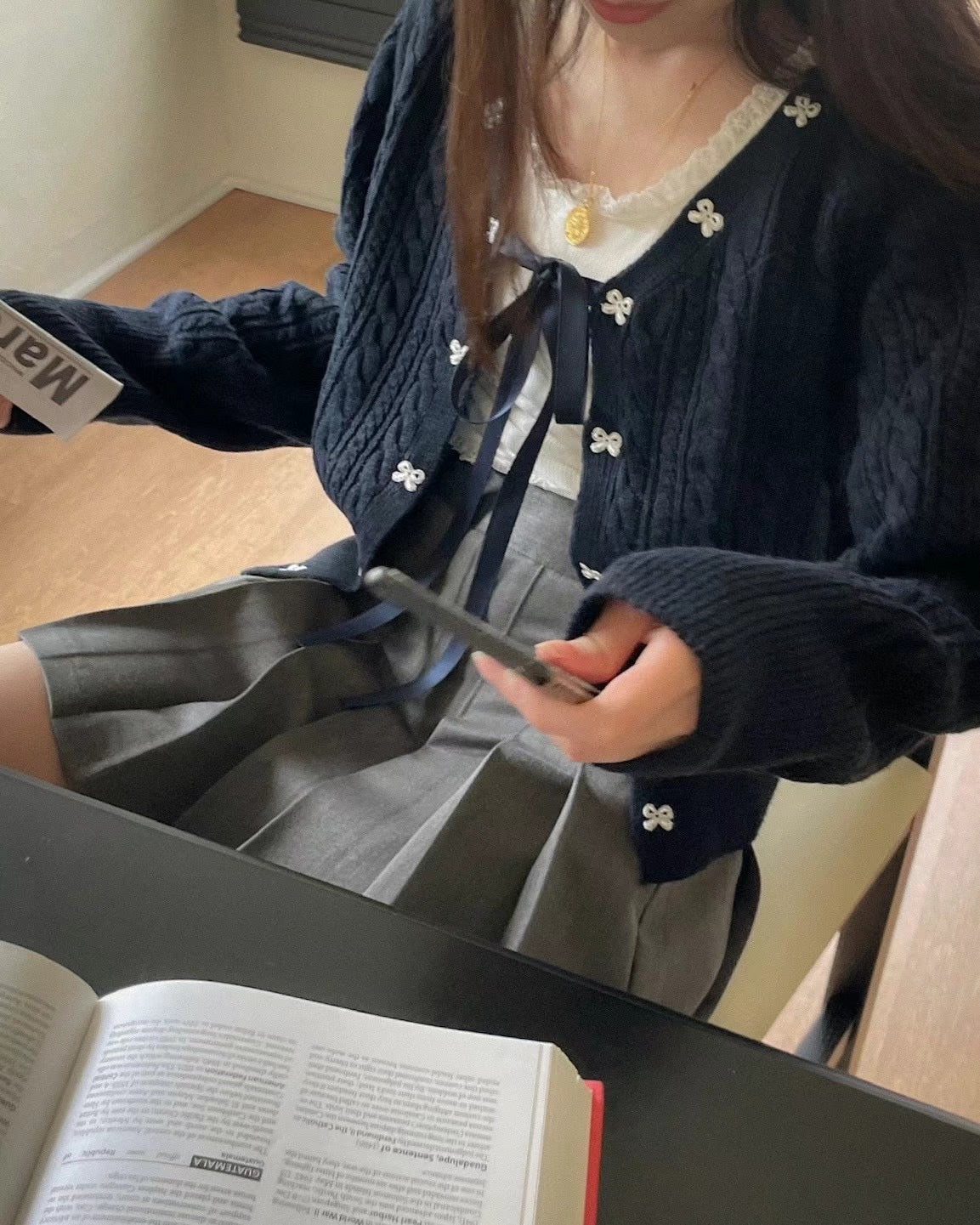 針織綁帶蝴蝶結外套(薄款）