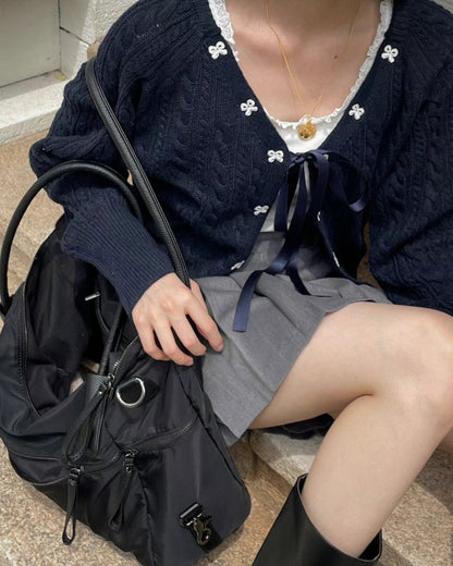 針織綁帶蝴蝶結外套(薄款）