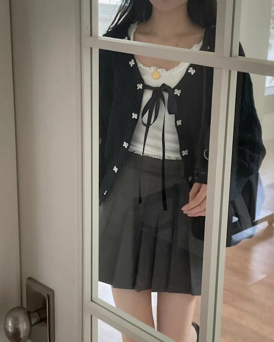 針織綁帶蝴蝶結外套(薄款）